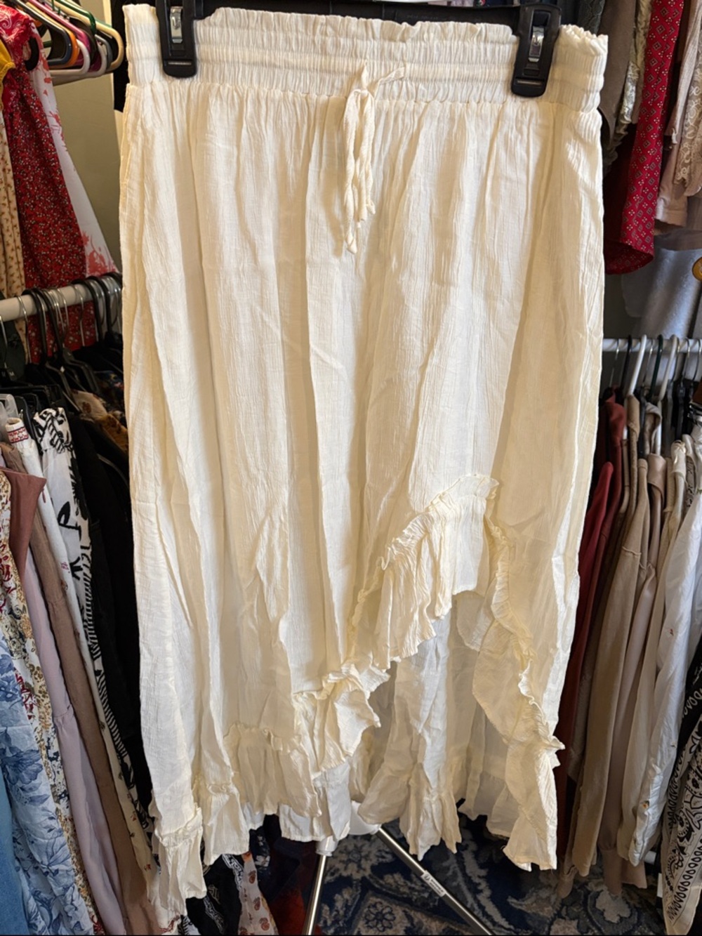 Bohemian Cream High-Low Ruffle Maxi Skirt